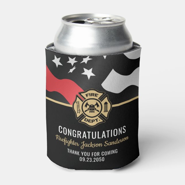 Enfriador De Latas Firefighter Retirement Red Line Flag Fireman (Lata Anverso)