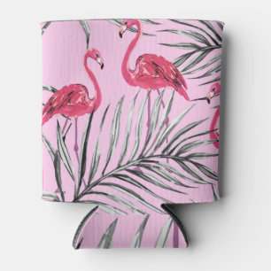 Enfriador De Latas Flamencos, patrón de cosecha de acuarela tropical.
