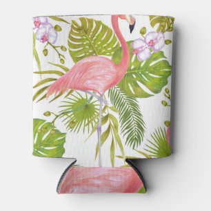 Enfriador De Latas Flamencos rosados, orquídeas: patrón acuarela.