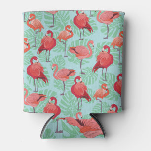Enfriador De Latas Flamencos rosados: Patrón exótico sin foco.