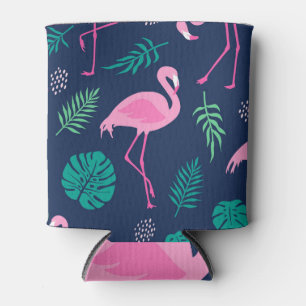 Enfriador De Latas Flamencos rosas, palmeras tropicales, costureras d