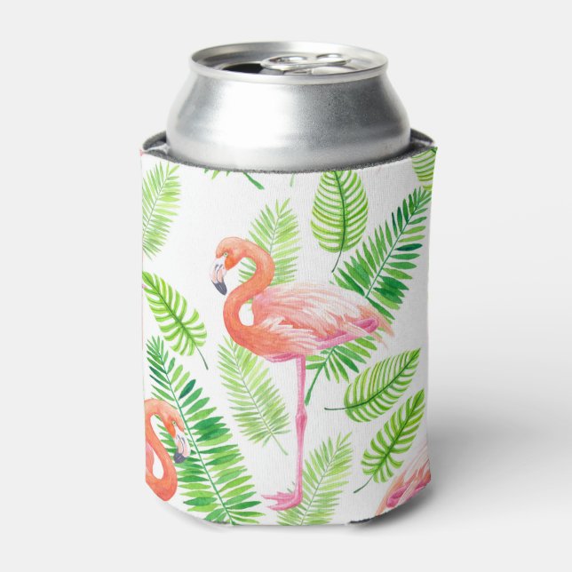Enfriador De Latas Flamencos y hojas tropicales (Lata Anverso)