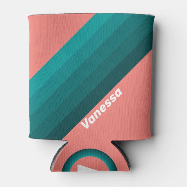 Enfriador De Latas Flamingo Aqua Stripes with Name (Anverso)
