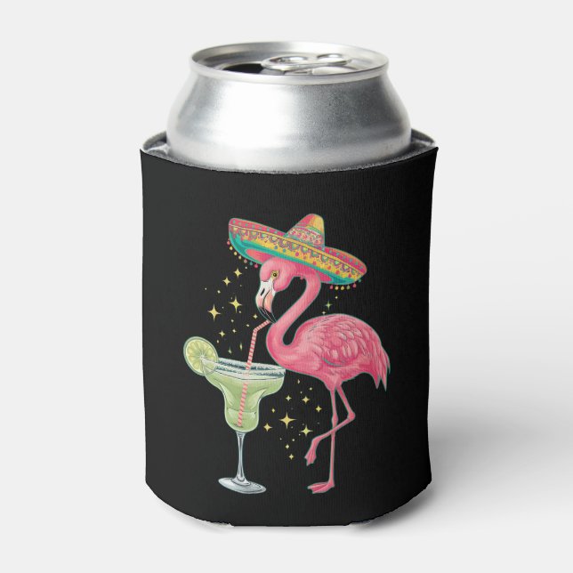 Enfriador De Latas Flamingo Beber Margarita Gracioso Poncho Mexicano (Lata Anverso)