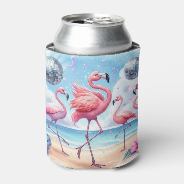 Enfriador De Latas Flamingo Birthday Beach Fiesta (Lata Anverso)