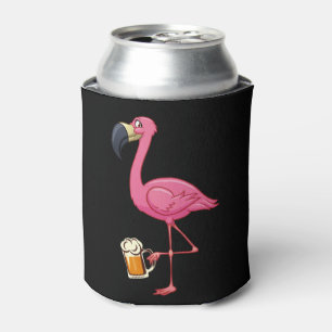 Enfriador De Latas Flamingo Drinking Beer - Funny Pink Flamingo