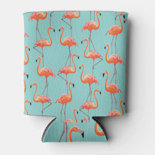 Enfriador De Latas Flamingo realista: patrón de pájaros vintage
