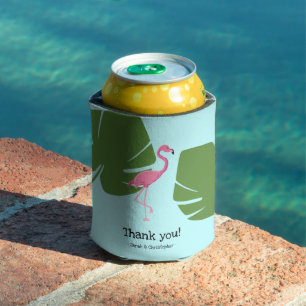 Enfriador De Latas Flamingo Rosa Destino Tropical de Boda azul turque