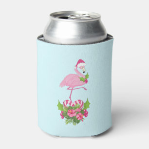 Enfriador De Latas Flamingo rosa en Santa Hat Navidades caprichosos