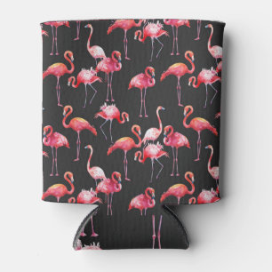 Enfriador De Latas Flamingo Rosa: Patrón acuarela tropical.