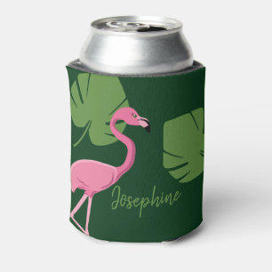 Enfriador De Latas Flamingo rosa verde Nombre Boda de destino
