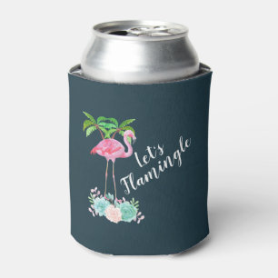 Enfriador De Latas Flamingo rosa y palmeras Vamos a Flamingle