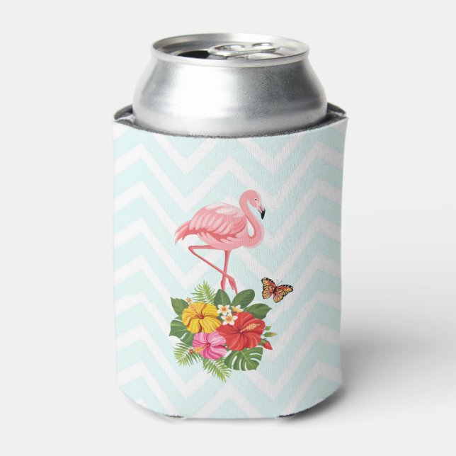 Enfriador De Latas Flamingo rosado y flamante tropical hibiscus (Lata Anverso)