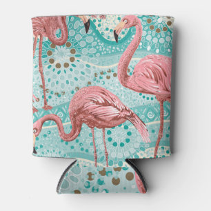 Enfriador De Latas Flamingo Tropical: Papel de fondo floral vintage