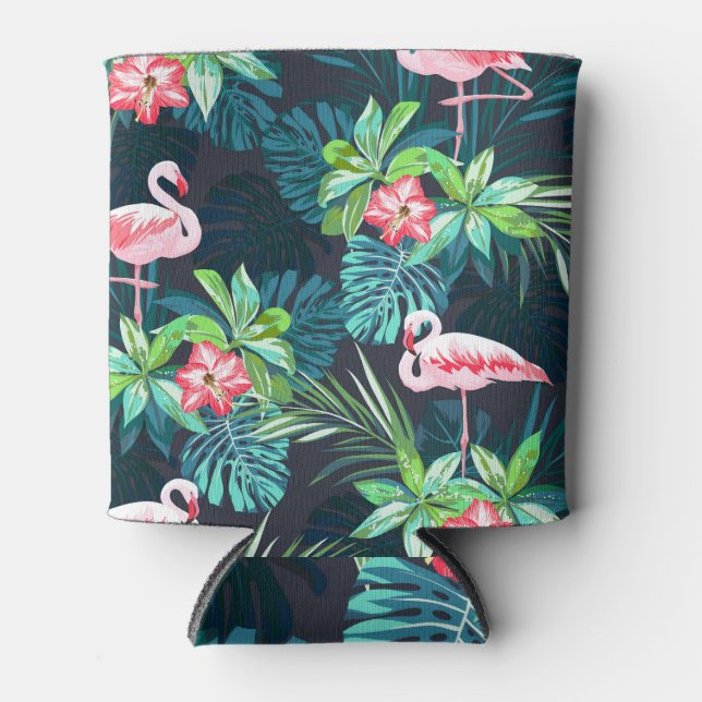 Enfriador De Latas Flamingo tropical: Patrón de flores de verano (Anverso)