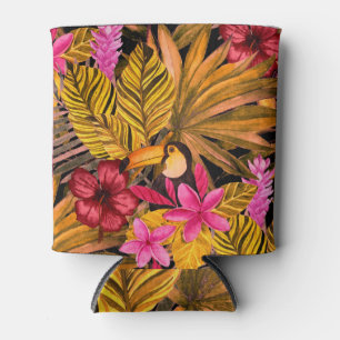 Enfriador De Latas Flamingo tropical: Patrón de verano de Hibiscus