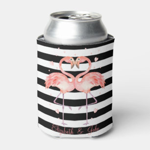 Enfriador De Latas Flamingos Cuidados Enamorados, Rayas Blancas Negra