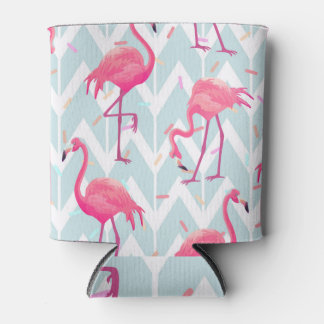 Enfriador De Latas Flamingos Gris claro: Vintage Tropical.