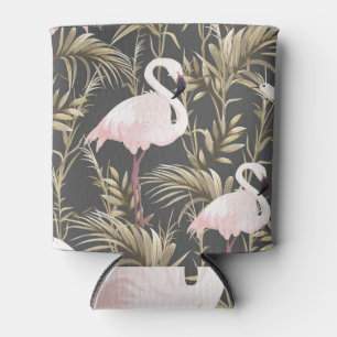 Enfriador De Latas Flamingos y Oro: Elegancia tropical rosa.