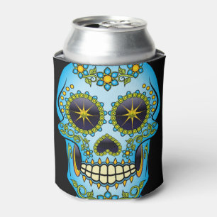 Enfriador De Latas Flor azul de cráneo azucarero
