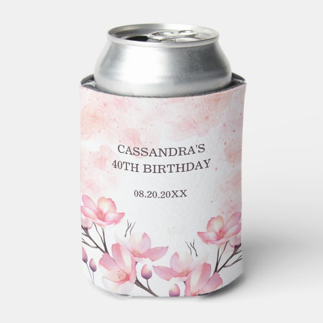 Enfriador De Latas Flor de cerezo moderna Flor Rosado Splash Cumpleañ (Lata Anverso)