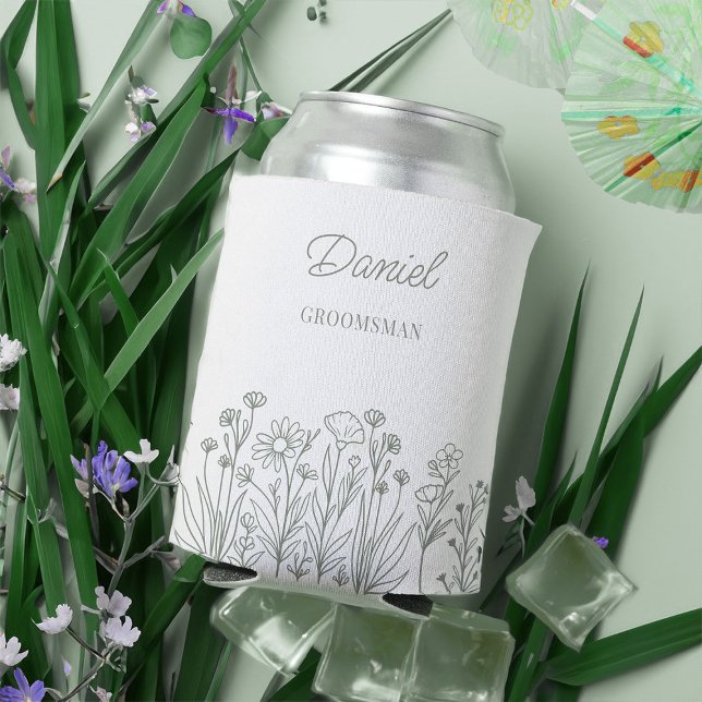 Enfriador De Latas Flor De Flor Silvestre Simple Cualquier Groomsman  (Can cooler wedding party gift. Personalize for anyone and edit colors in the design tool)