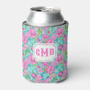 Enfriador De Latas Flor de Hibiscus Tropical Preppy   Monograma