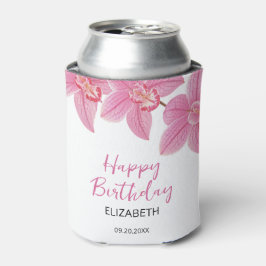 Enfriador De Latas Flor de orquídea rosa tropical Feliz cumpleaños