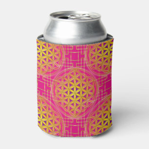 Enfriador De Latas Flor de vida - rosa dorado sin costuras