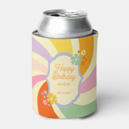 Enfriador De Latas Flor Groovy Groovy Wave Retro 70 Feliz cumpleaños