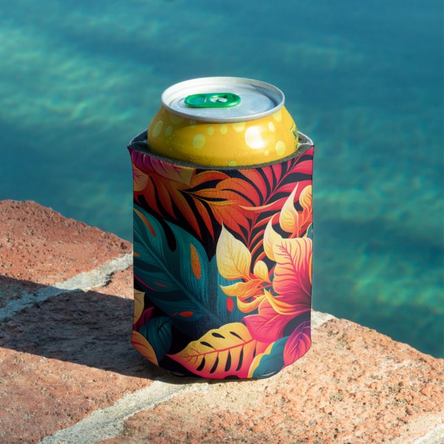 Enfriador De Latas Flor hawaiana brillante patrón floral tropical (Piscina in situ)