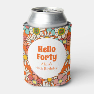 Enfriador De Latas Flor Retro Hippie Groovy Hola Cuarenta Cumpleaños