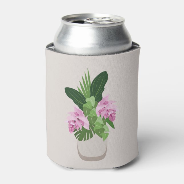 Enfriador De Latas Flor rosa de Medinilla Tropical en Base Beige (Lata Anverso)