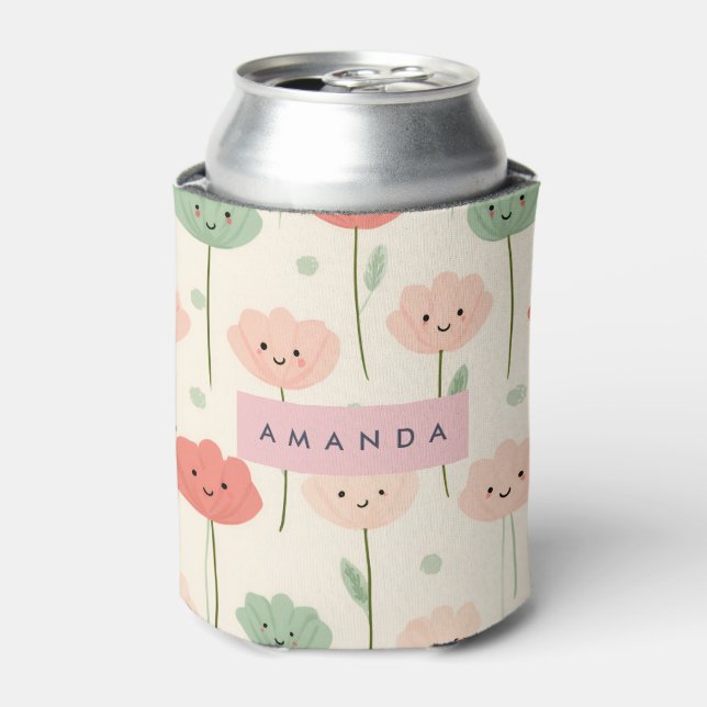 Enfriador De Latas Flor sonriente personalizada Cute Kawaii Pastel (Lata Anverso)