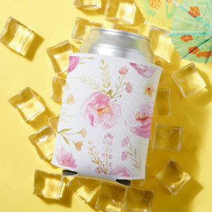 Enfriador De Latas Flora acuarela rosa
