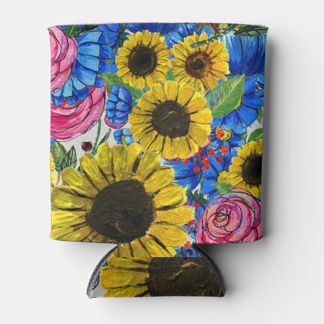 Enfriador De Latas Flora rosa amarilla azul sin soldadura (Anverso)