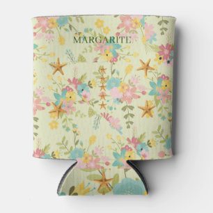 Enfriador De Latas Floraciones verdes amarillas rosadas personalizada