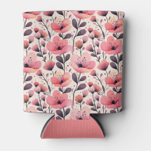 Enfriador De Latas Floral acuática rosa y coral