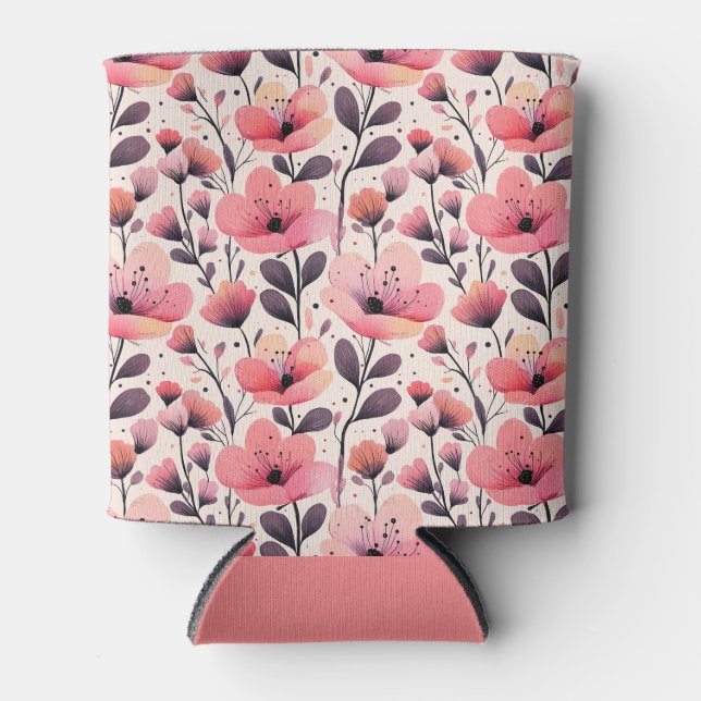 Enfriador De Latas Floral acuática rosa y coral (Anverso)