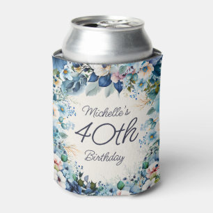 Enfriador De Latas Floral azul acuarela 40 cumpleaños Fiesta
