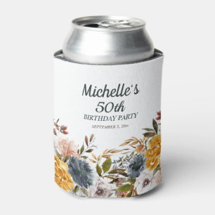 Enfriador De Latas Floral azul de la marina amarilla 50 cumpleaños