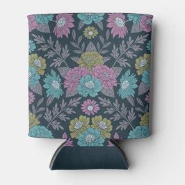 Enfriador De Latas Floral azul oscuro, verde y púrpura