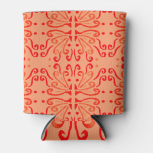 Enfriador De Latas Floral de rubí: Patrón geométrico tribal.