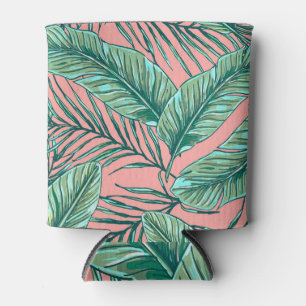 Enfriador De Latas Floral de selva tropical: patrón de hojas de palme