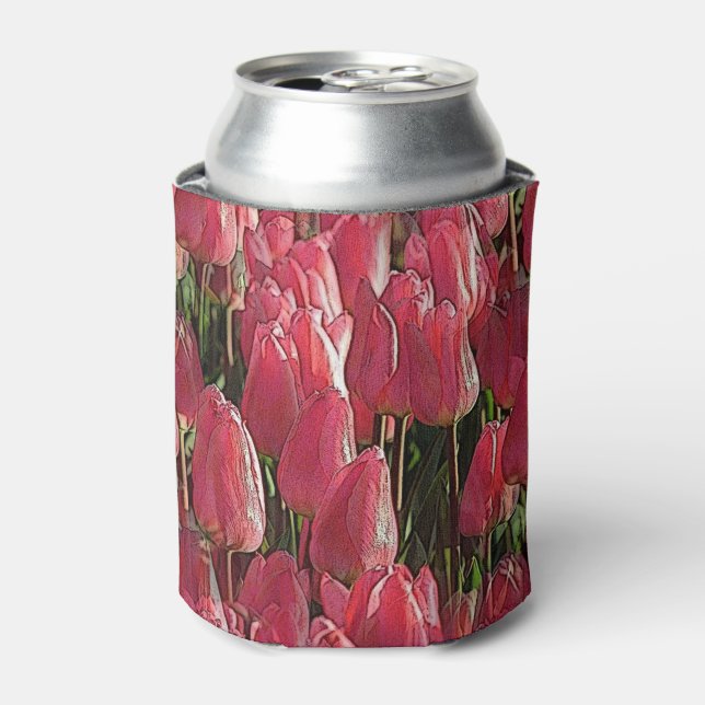 Enfriador De Latas Floral de tulipanes rosados (Lata Anverso)