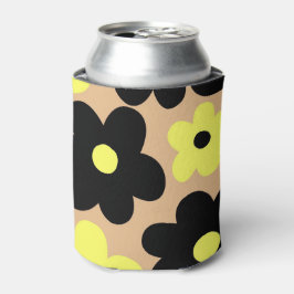 Enfriador De Latas Floral elegante color amarillo negro amarillo