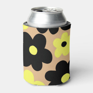 Enfriador De Latas Floral elegante color amarillo negro amarillo