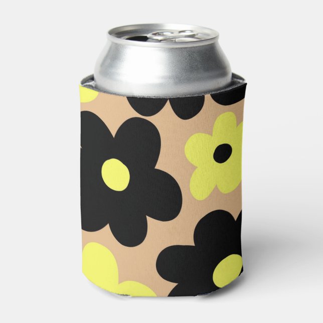 Enfriador De Latas Floral elegante color amarillo negro amarillo (Lata Anverso)