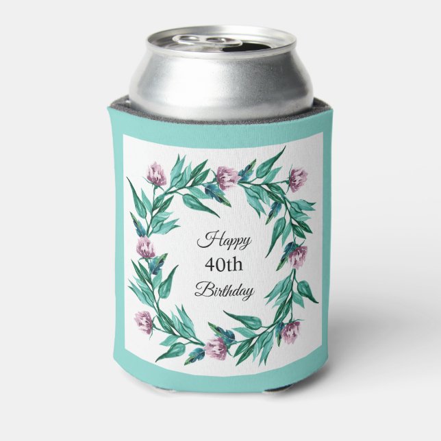 Enfriador De Latas Floral Femenina Romántica 40º cumpleaños (Reverso de la lata)