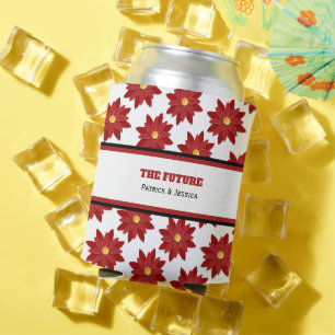 Enfriador De Latas Floral Geométrico Rojo y Dorado
